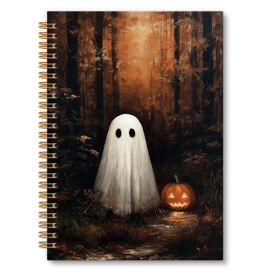 OINDADE Fall Ghost Halloween Notebook Journal, Vintage Dark Cottagecore Ghost Spiral Notebook, Autumn Halloween Notebooks Gifts for Women Men, Vintage FallHalloween School Office Supplies, 6x8.2In