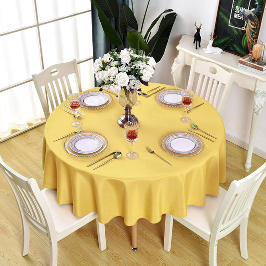 KAIPHO Yellow Round Tablecloth Waterproof Stain Resistant Wrinkle Free Table Cloth 210GSM Polyester Washable Wipeable Table Cover for Party, Banquet, Wedding, Indoor and Outdoor (90 inch, Circle)