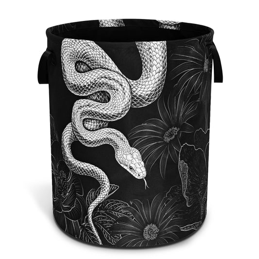 Snake Laundry Basket Floral Prints Funny Foldable Waterproof Oxford Cloth Tote Bag Laundry Hamper Round Large Clothes Storage Bucket Organizer For Bathroom/Laundry Storage/Bedroom 18.9x16.5 Inch