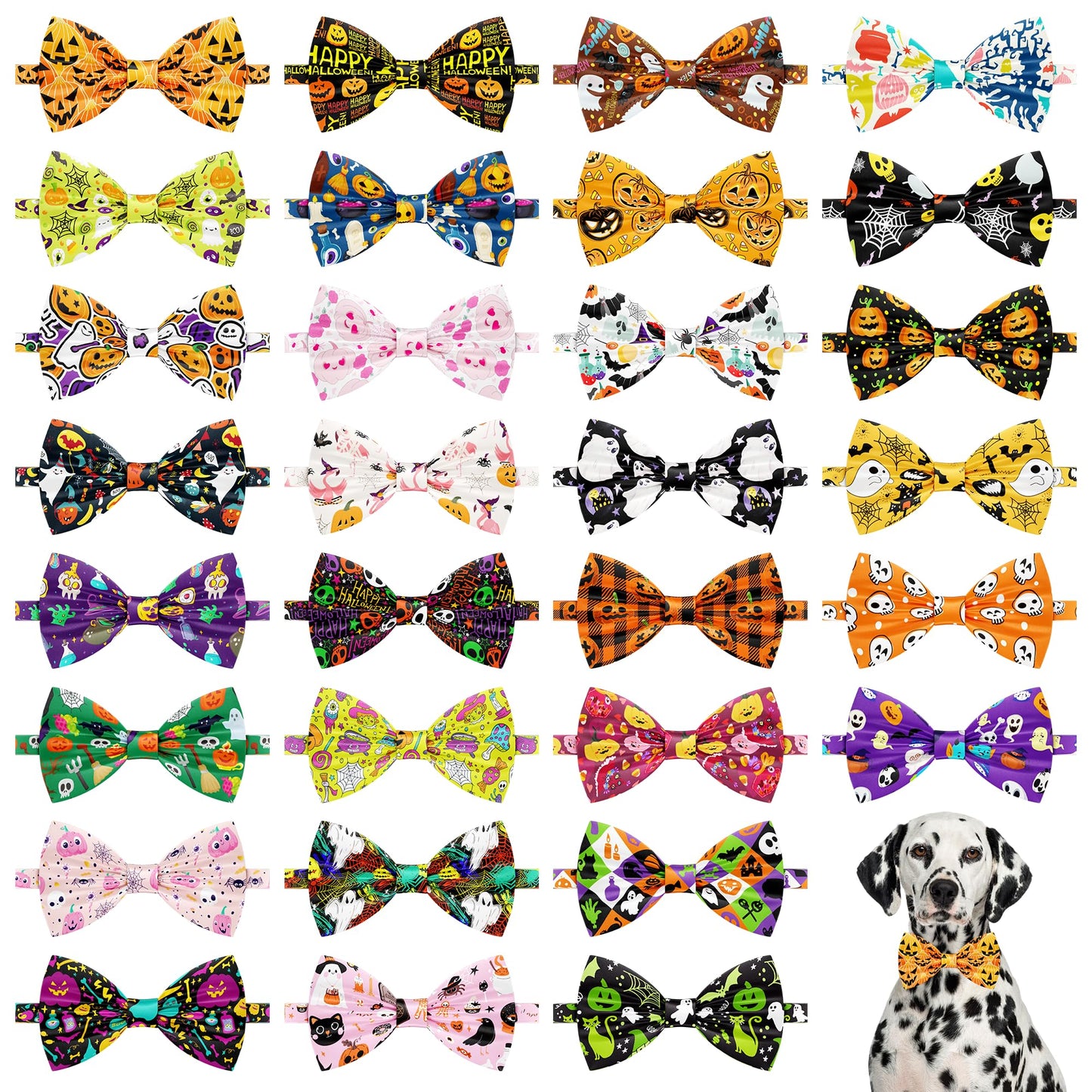 Pai Sence Halloween Dog Bow Ties Bulk for Medium Large Dogs 30 PCS Dogs Bowties with Adjustable Ties Assorted Halloween Bow Ties Party Grooming L