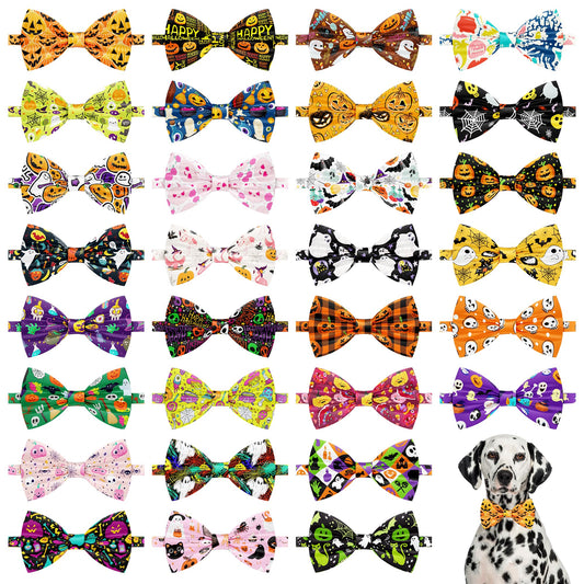 Pai Sence Halloween Dog Bow Ties Bulk for Medium Large Dogs 30 PCS Dogs Bowties with Adjustable Ties Assorted Halloween Bow Ties Party Grooming L