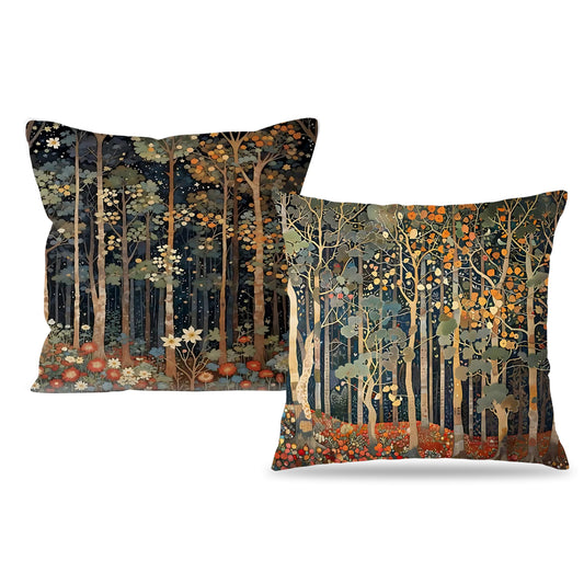 BUJSP Rustic William Morris Inspired Autumn Forest Decor Throw Pillow Covers 18x18 Set of 2, Vintage Botanical Nature Decorative Throw Pillow Covers for Home Bedroom Living Room,Fall Home Room Decor