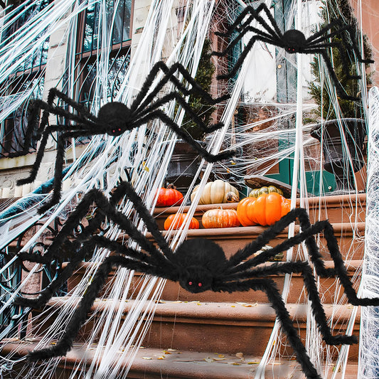 Whmayai 3 Pack Giant Spider Halloween Decorations (10FT, 6.6FT, 5FT) - Realistic Scary Large Fake Spiders for Indoor Outdoor Yard, Garden, Lawn Decor