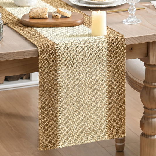 Artoid Mode Burlap Brown Farmhouse Rustic Paper Braided Table Runner, Seasonal Christmas Woven Kitchen Dining Table Decoration for Home Party Decor 12x72 Inch