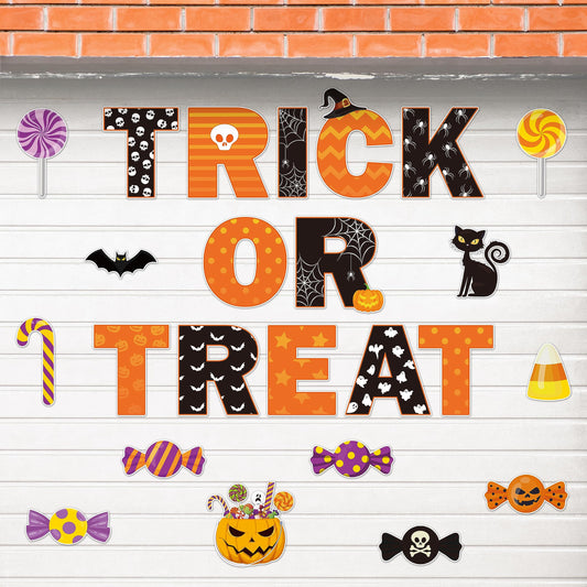 H1vojoxo 24PCS Halloween Garage Door Decorations Magnets Trick Or Treat Halloween Car Garage Magnets Sticker Pumpkin Candy Bats Cat Refrigerator Mailbox Magnet Decals Garage Door Magnetic Decorative