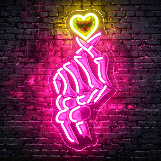 HSJNJKFU Pink & Yellow Neon Sign for Wall Decor Led Light Sign Neon Light for Room Party Home Wall Decor USB Powered - Skeleton Finger Heart
