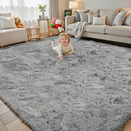 junhejiamei 8x10 Area Rugs for Living Room Bedroom Rug, Large Shaggy Soft Plush Furry Bedside Rug, Area Rugs for Home Decor (Light Grey, 8x10 Feet)