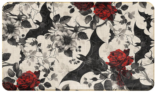 WARDOS Gothic Bat Rose Floral Door Mat, Dark Academia Cottagecore Flower Doormat for Front Door Indoor Outdoor Entrance Porch, Halloween Goth Welcome Mat Outside, Gothic Bath Mats, 17x30 Inches
