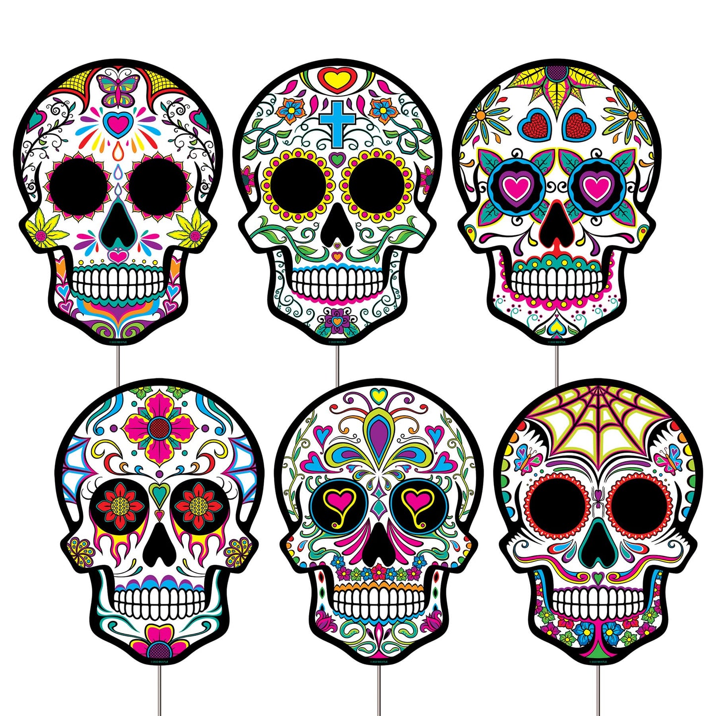 Beistle 6 Piece Corrugated Plastic Day of The Dead Decorations Sugar Skull Yard Signs for Dia De Los Muertos Party Supplies Celebrations, Made in USA Since 1900