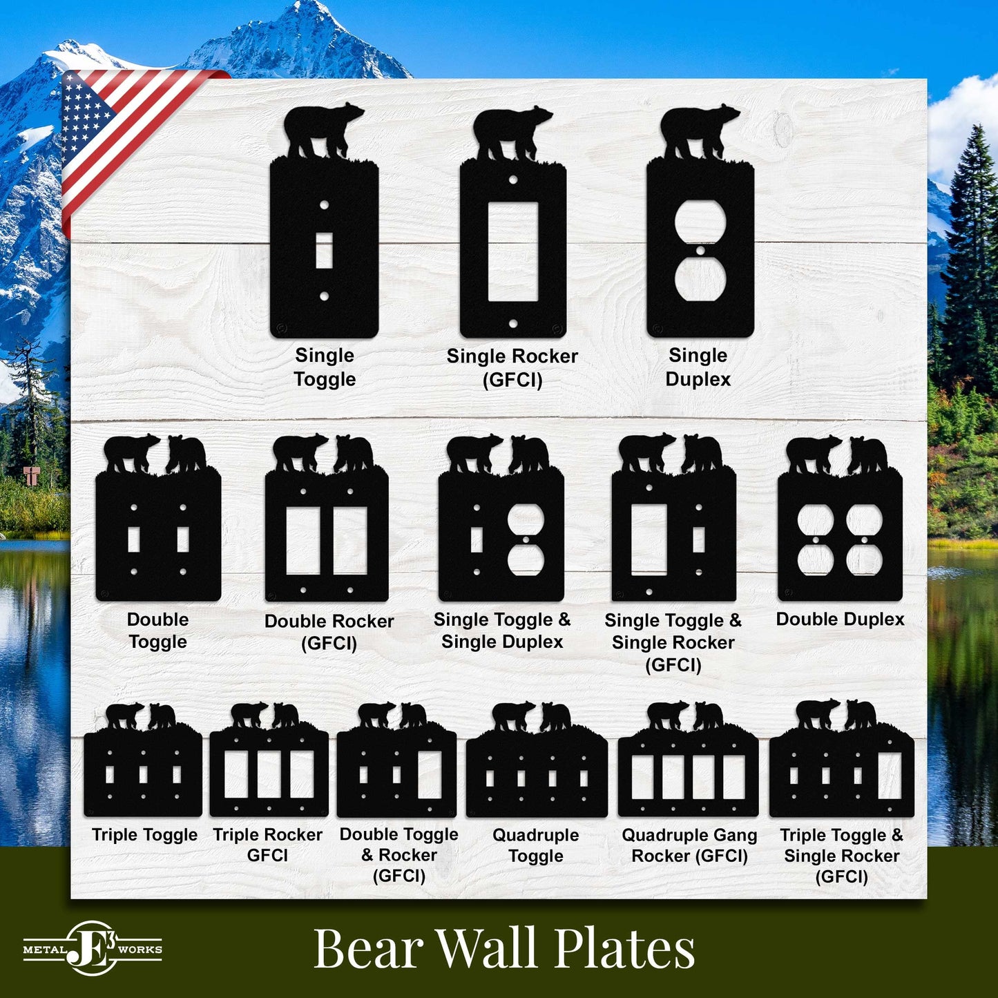 Bear Double Toggle Light Switch Wall Plate(Double Toggle, Black) - MADE IN USA
