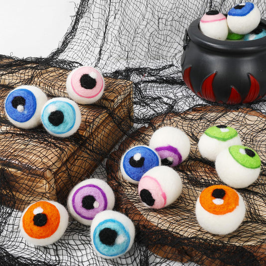Whaline 18Pcs Halloween Decorations Wool Felt Eyeballs 6 Colors Craft Monster Eyeballs Artificial Felt Ornament for Indoor Outdoor Party Decor Supplies, 1.7 Inch