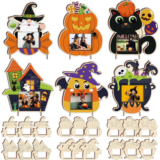 Moon Boat 18PCS Halloween Crafts for Kids Picture Frame Kit DIY Wooden Crafts Painting Your Own Hallowmas Activities Party Supplies