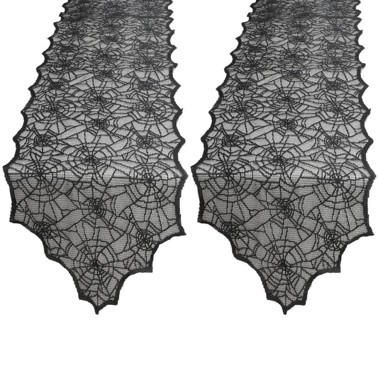 Black Lace Spider Web Table Runner - 2 Pcs, 18 X 72 Inch - Polyester Lace - Perfect for Halloween Parties & Gatherings