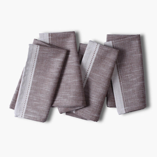 Ramanta Home Cloth Napkins Set of 4 Textured Cotton Brown 18x18 - Premium Contrast Border Easter Dinner Napkins for Spring Basket Decor Farmhouse Wedding, Soft Washable Table Linen for Everyday Use