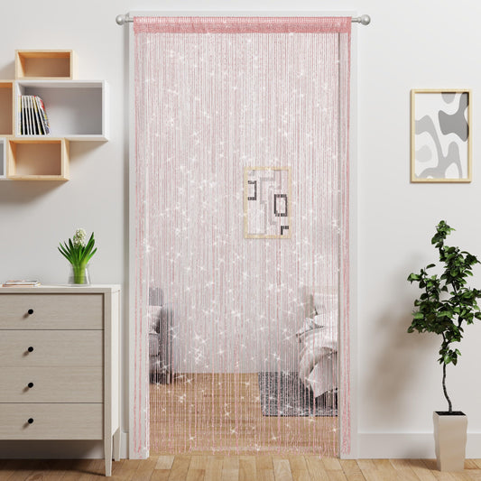 Atsweetlife Door String Curtain Doorway Beads Curtains,Hanging Room Divider Beaded Decor Hippie Glitter Fringe Panel Closet Window Doors Sequin Sheer Boho Doors Tassel (Pink)