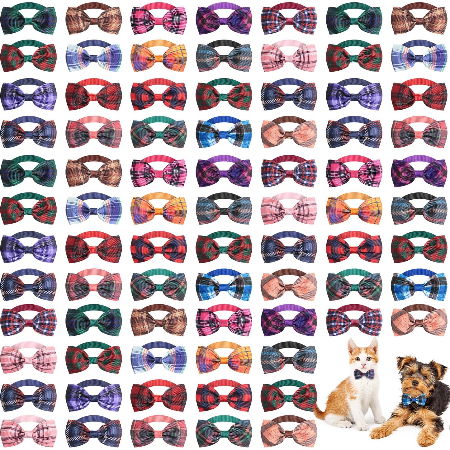 Wesiti 80 Pcs Dog Bow Ties for Small Dogs Assorted Pattern Pet Bowtie Collar Bows Cat Tie Collar Bowtie for Small Medium Puppy Pet Photography Grooming Party(Plaid Bow Tie)