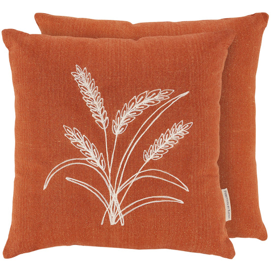 Primitives by Kathy Decorative Throw Pillow, Removable Zipper Cover, 16x16 Orange Pillow wth Harvest Wheat Stalk Design, Textured Chain Stitching, Seasonal Fall Accent for Home Office Dorm Gifting