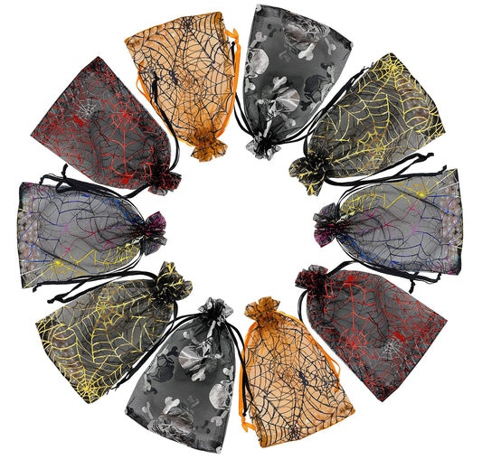 Jexila 100pcs Organza Bag, 4x6, Black Mesh Drawstring Gift Bags - Small Halloween Goodie Candy Treat Bags for Kids' Tick or Treat Party Favor Bags