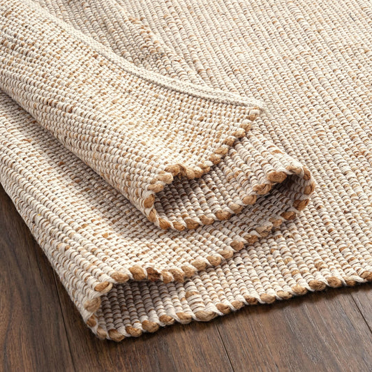 GRUHUM Jute Cotton Area Rug 3'x5'ft Rectangle Hand Woven Natural Farmhouse Rug -Living Room, Bedroom, Kitchen, Hallways, Entryways- Rustic Vintage Bohemian Eco-Friendly Home Décor 3x5ft Doormat