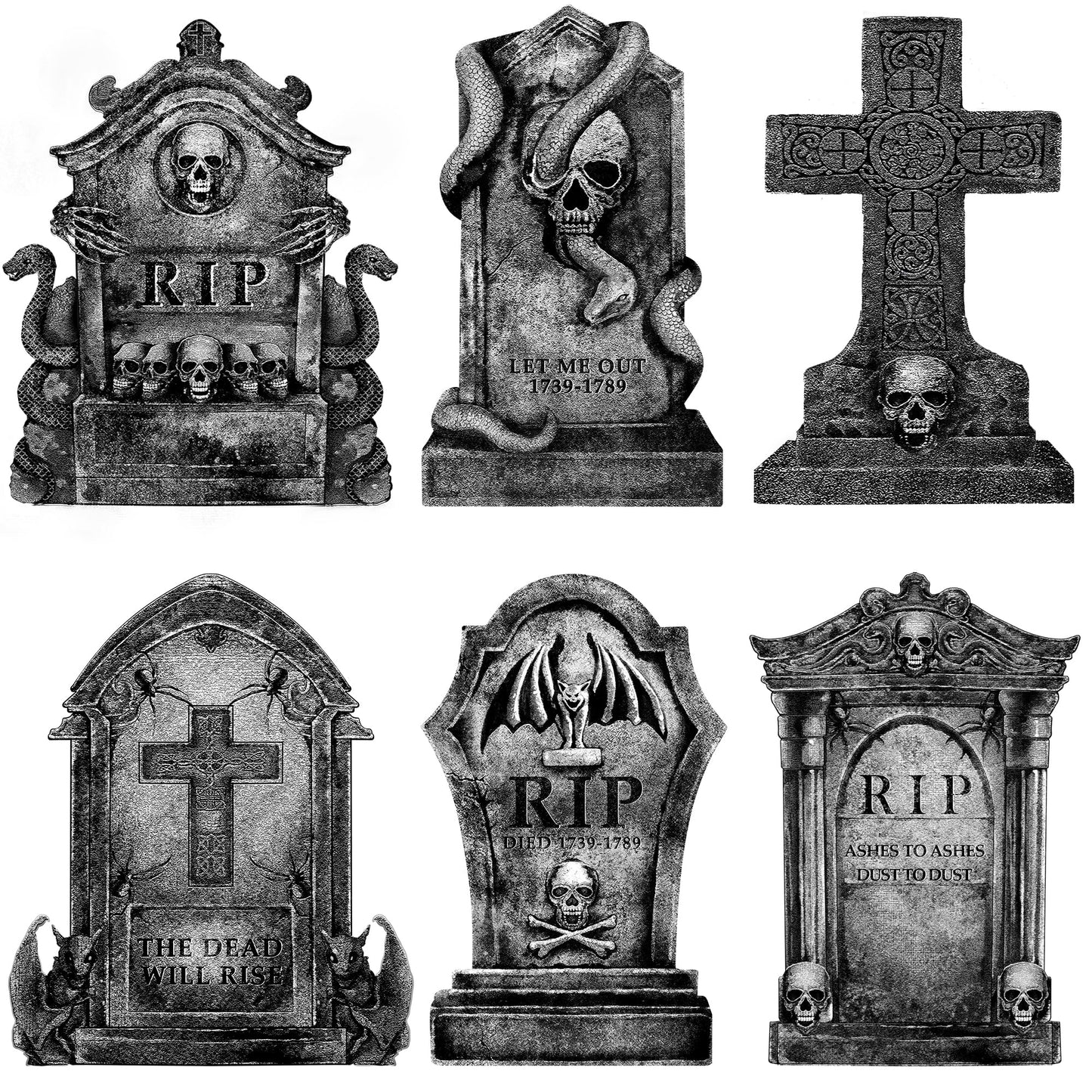 Graveyard Halloween Decorations Outdoor Tombstones: 6ct Large Tombstone Halloween Yard Signs with Stakes, 16" Realistic Scary Skeleton RIP Gravestones Lawn Cemetery Decor Outside for Kids Home Party