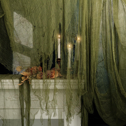 RunNico 600x36 Inch Large Size Green Halloween Creepy Cloth Decoration,Spooky Gauze Cloth,Halloweens Haunted Cheesecloth for Stairway,Wall,Window Decorations,Outdoors Doorways Decor