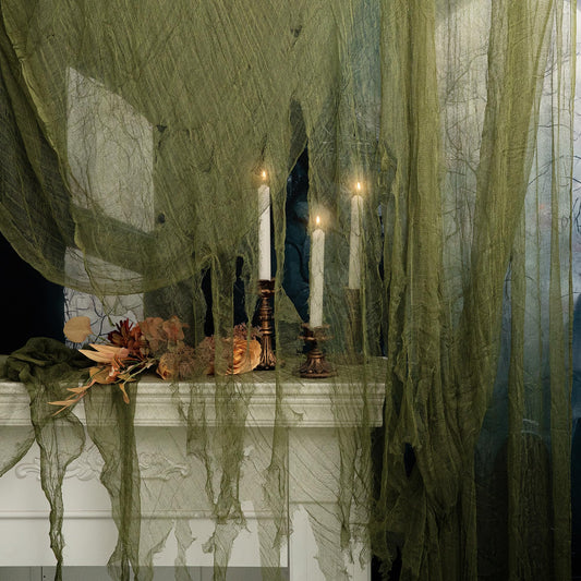 RunNico 400x36 Inch Large Size Green Halloween Creepy Cloth Decoration,Spooky Gauze Cloth,Halloweens Haunted Cheesecloth for Stairway,Wall,Window Decorations,Outdoors Doorways Decor